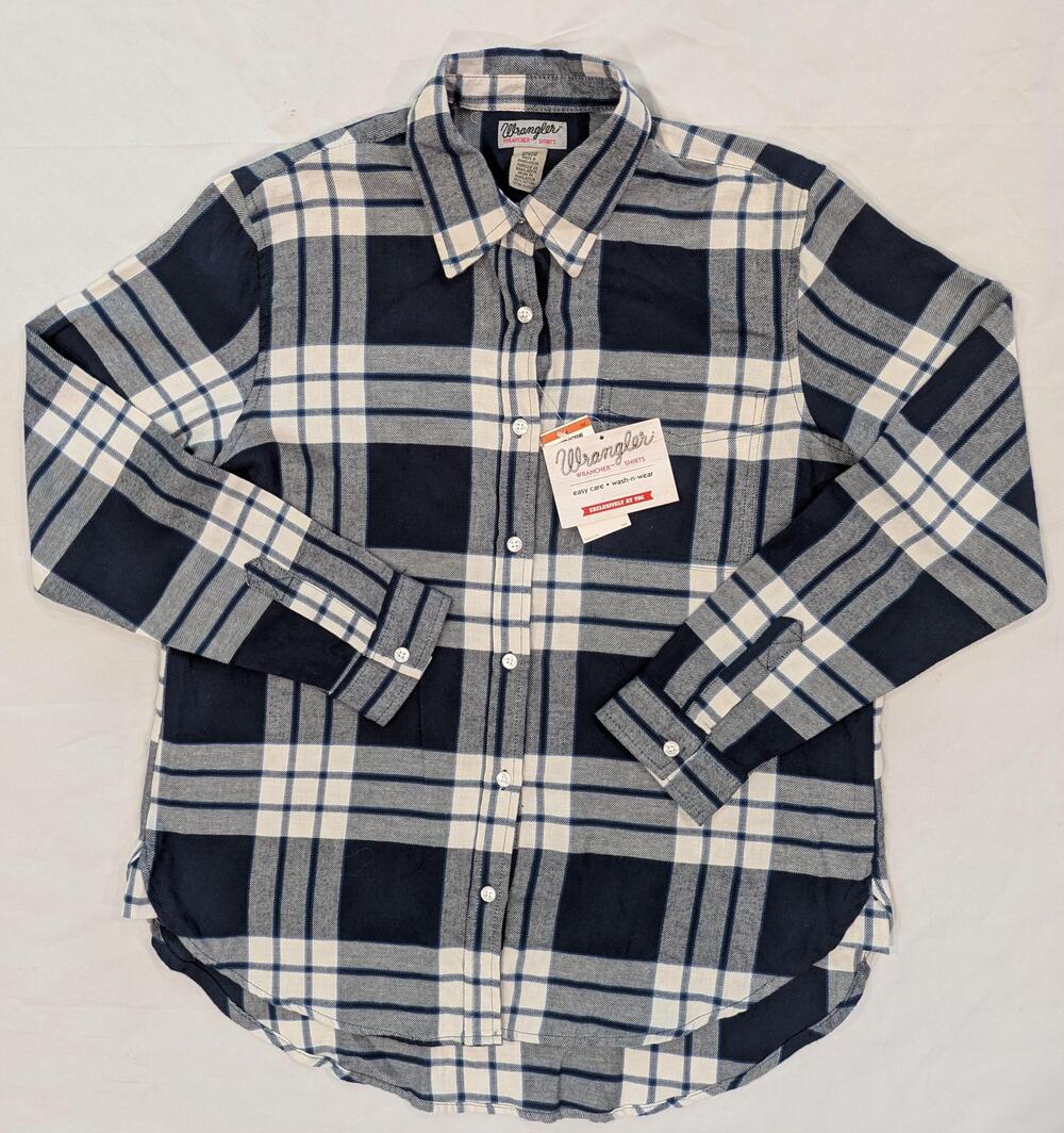Wrangler Shirt Womens S Blue Plaid Flannel Long Sleeve Button Up Casual Wrancher